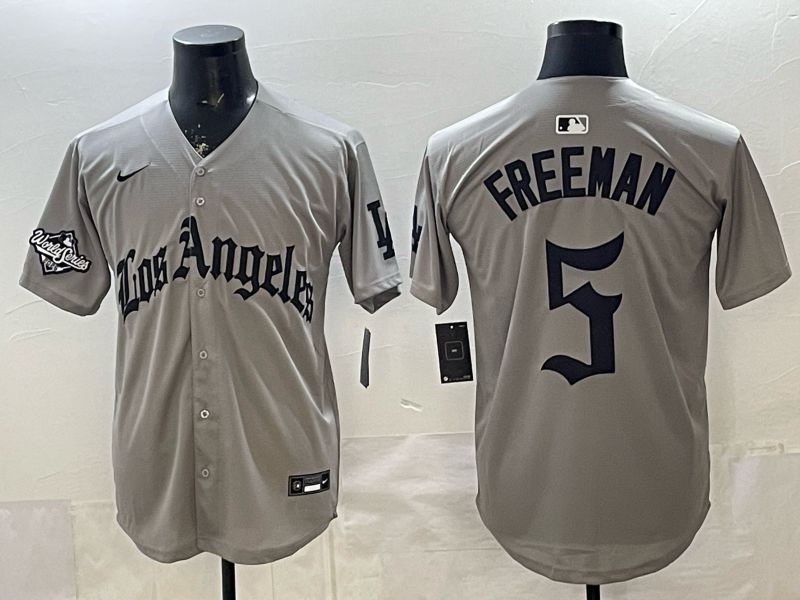 Men 2026 Los Angeles Dodgers #5 Freeman Grey Five generations Nike MLB Jersey style 0011->los angeles dodgers->MLB Jersey